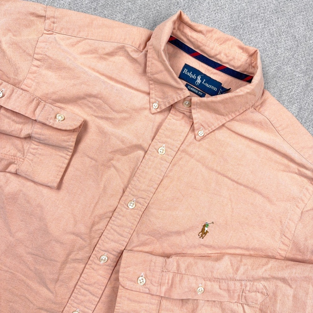 Ralph Lauren Shirt Men XL Orange Button Up Oxford Cloth Dress Peach OCBD Flesh